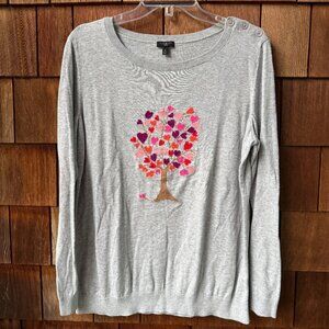 Talbots Gray Heart Tree Soft Long Sleeve Sweater in Women's 1X
